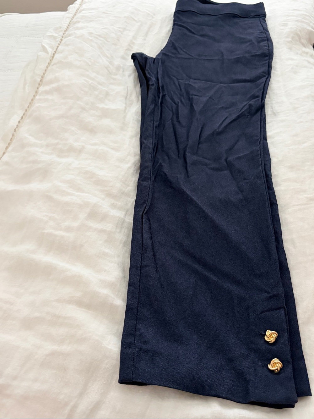 COUNTERPARTS Navy Blue stretch pants with gold button ankle detail - Medium